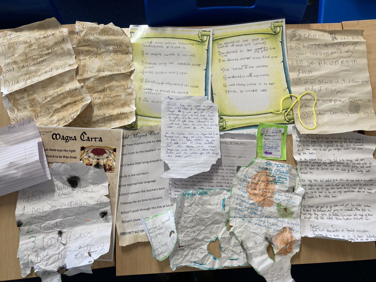 Missghiggins's tweet photo. Last week was amazing for home learning! 7A3’s version of the Magna Carta and 8A2’s research on the Haitian Revolution! https://t.co/c7bj7g1SvE