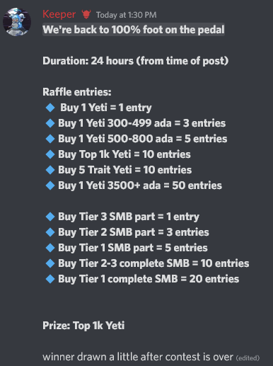 SmoothYetis's tweet photo. Buy Yetis + snowmobiles/parts to be entered to win some INSANE prizes.

Also, delist for a chance to win a BIG prize over the next 3 days https://t.co/0FUMDmP0pU