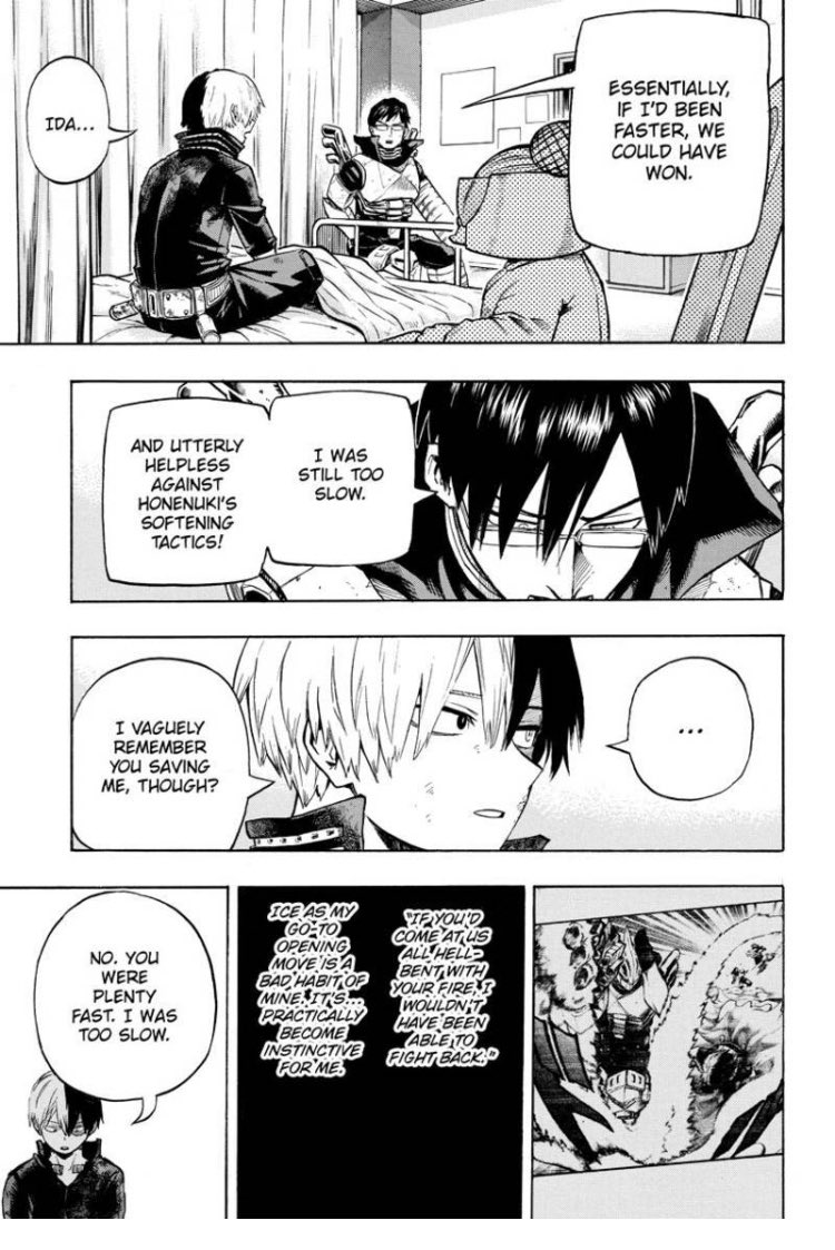 kurokenns's tweet photo. i also want to talk abt this parallel between ch 206 &amp; 353; i love iida &amp; shouto both individually and together, i think iida is shouto’s most consistent support after bkg (deku is his most Significant, but it’s more Big Moments bc protag busy) and this made me cry like a baby https://t.co/PUvy78uE3T