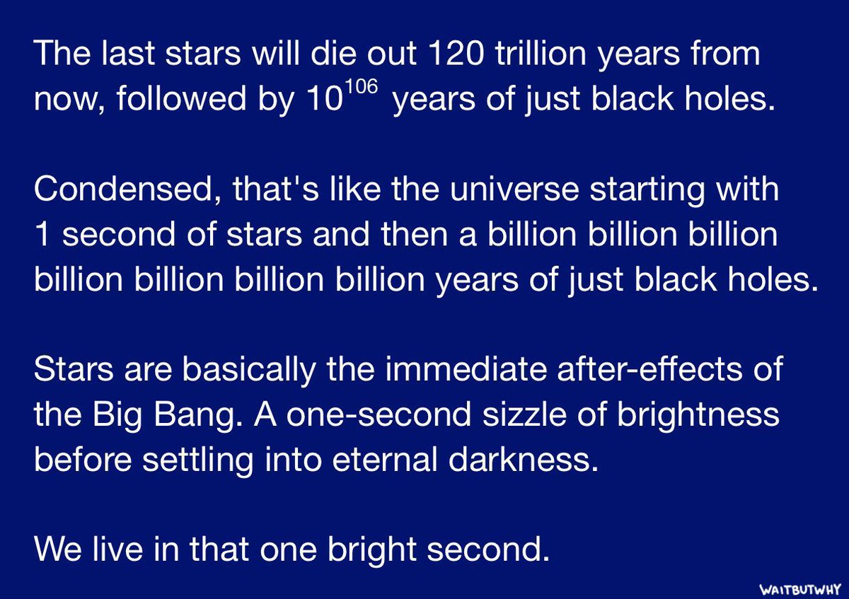 SahilBloom's tweet image. I’ll never not get chills from this:

We are living in a one second sizzle of brightness before an eternal darkness.

(h/t @waitbutwhy)