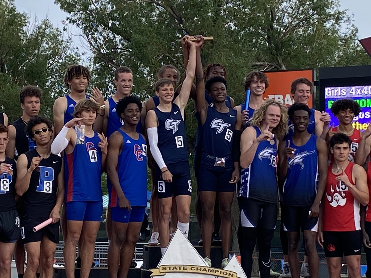 5A State Track &amp; Field: The Cherokee Trail Cougars and theCherry Creek Bruins finish 1-2 respectively in the Boys 4x400 Meter Relay Final. Way to go!! <a href="/CTHSAthletics/">CTHS Athletics</a> <a href="/Grandview_HS/">GrandviewHS</a> <a href="/GHSTrackNation/">GHS Track & Field</a> <a href="/CCSDK12/">Cherry Creek Schools</a> <a href="/aurorasports/">Sentinel Prep Sports</a>