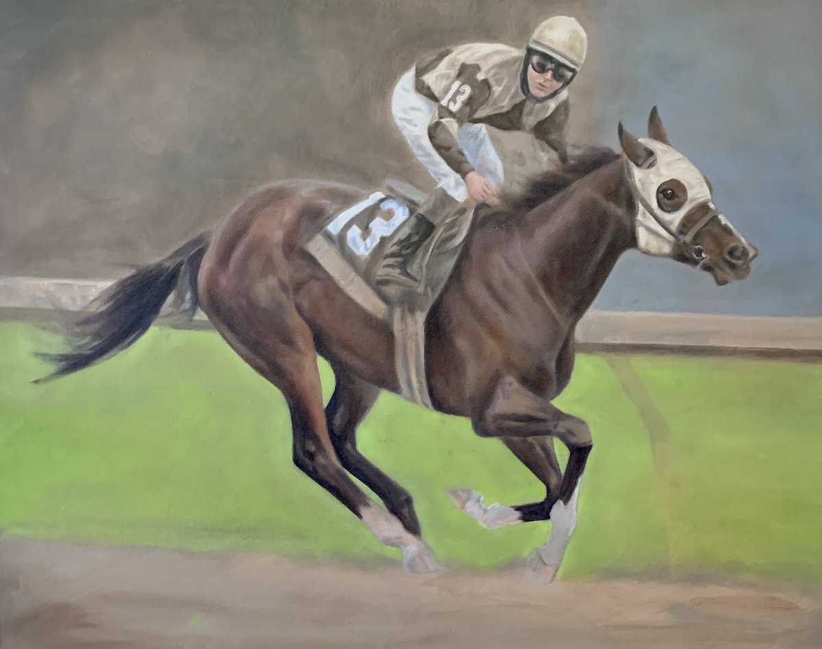 LindaShantzArt's tweet photo. Yes, I’m still alive and yes, I’m still working on this painting! #mightyheart #HorseRacing #ArtistOnTwitter #oilpainting https://t.co/zrFvfVMn1y