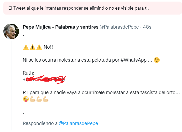 ArqRuthb's tweet photo. AYUDA URGENTE! 🛑🛑🛑
Esta cuenta @PalabrasdePepe acaba de publicar información PERSONAL MÍA y me bloquea para que no lo DENUNCIE.
Ayúdenme a denunciar esta cuenta URGENTE!!

Este es el juego sucio que hacen algunos cuando no les gusta que contemos #TodaLaVerdad https://t.co/JCgAKR3JJO