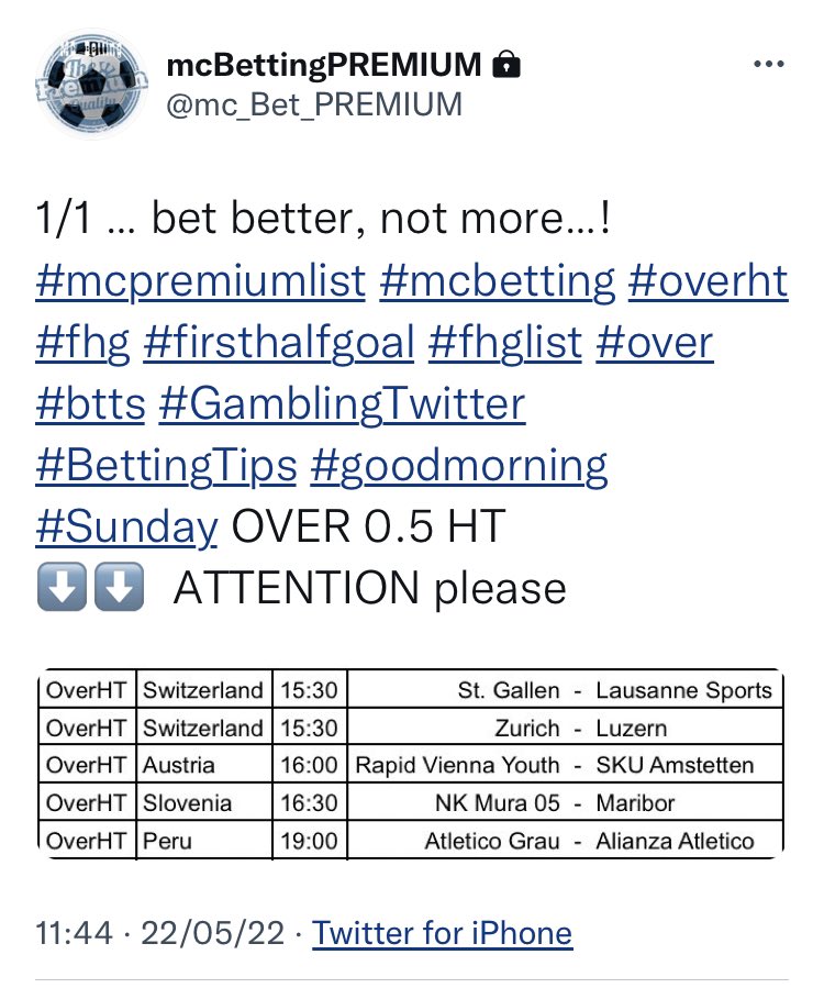BettingMc's tweet photo. Today 5 out of 5! #mcpremiumlist
β
β
β
β
β
ππ¨π¦π π’π§ @mc_Bet_PREMIUM, ππβ¬ π¨π§π ππ’π¦π (ππ¨π« π₯π’ππ). ππ« π βοΈ ππ¨π« ππ πππ²π¬. https://t.co/oo4Hr8JovG
#mcbetting #overHT #BetBetterNotMore #GamblingTwitter #bettingtips https://t.co/d8DKZxvDIa