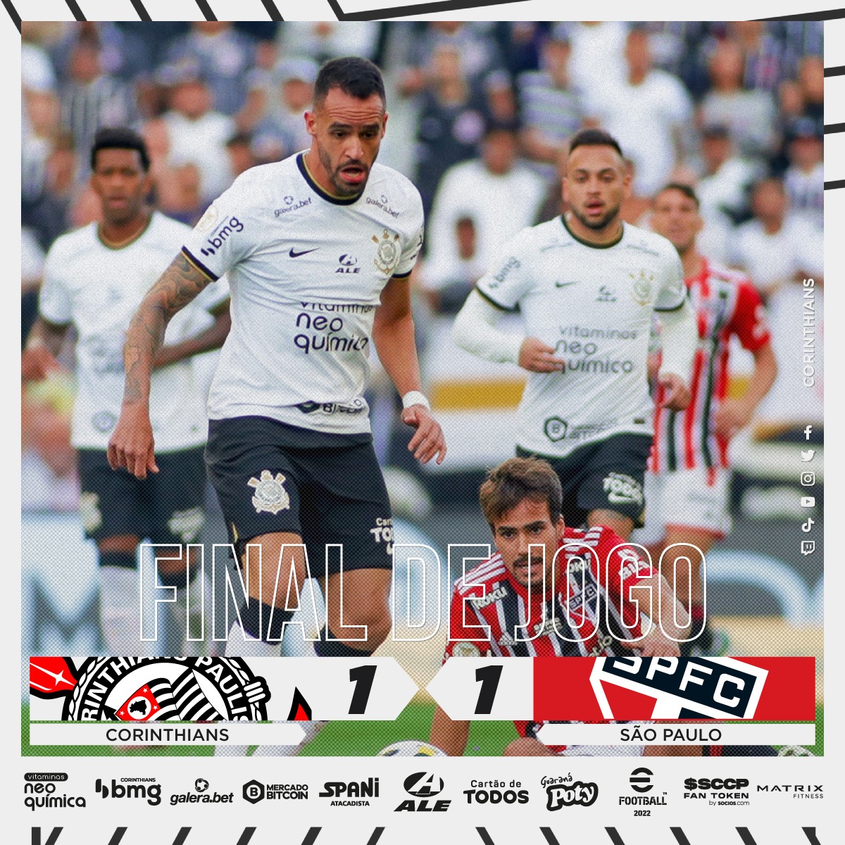 Corinthians's tweet photo. Fim de Majestoso na Neo Química Arena. 

Corinthians 1 🆚 1 São Paulo

⚽ Adson

#DiaDeCorinthians
#VaiCorinthians https://t.co/stmtfefwn7