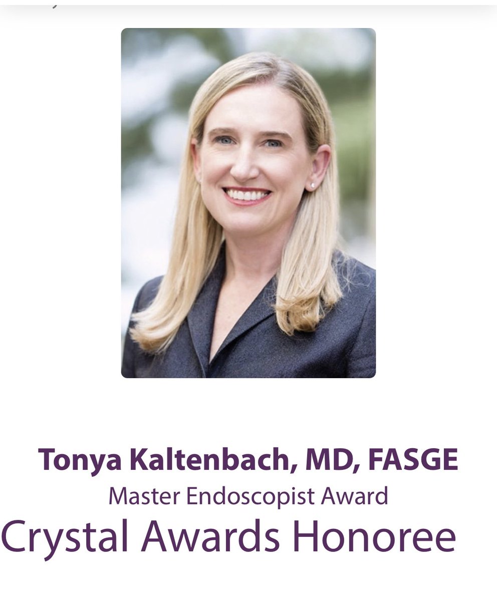 Congratulations to Dr. Tonya Kaltenbach for receiving the Master Endoscopist Award this year! asge.org/home/join-us/c…