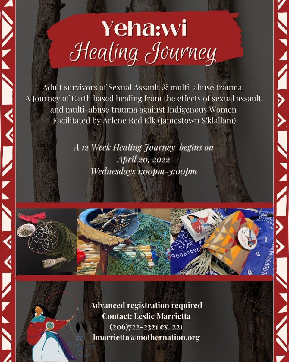 Mother Nation Yeha:wi Healing Circles and groups with our Elders are weekly offerings to the community. To access zoom link or your time zone start time, email us at info@mothernation.org or call (206) 722-2321 #mothernation <a href="/niwrc/">National Indigenous Women's Resource Center</a> @strongheartsdv <a href="/ndvh/">National Domestic Violence Hotline</a> @OkNaav <a href="/UsaMmiw/">MMIW USA</a>