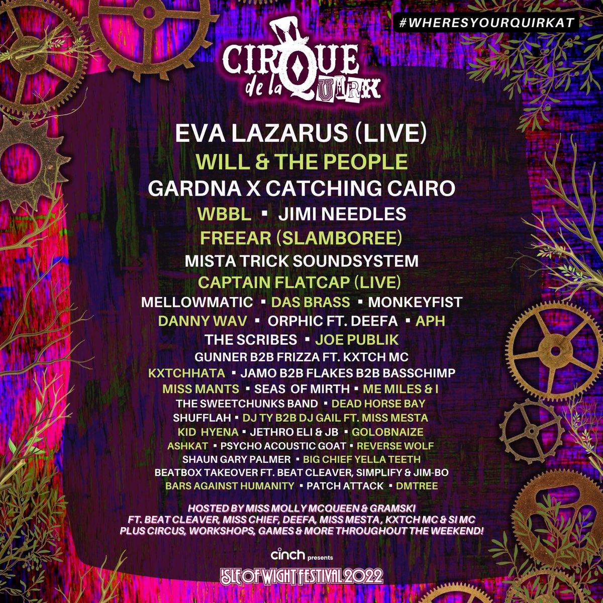 Line up is here for @IsleOfWightFest 🔥✨🎶♥️🎪😈 #wheresyourquirkat #getyourquirkon #cinchxiow #iow2022