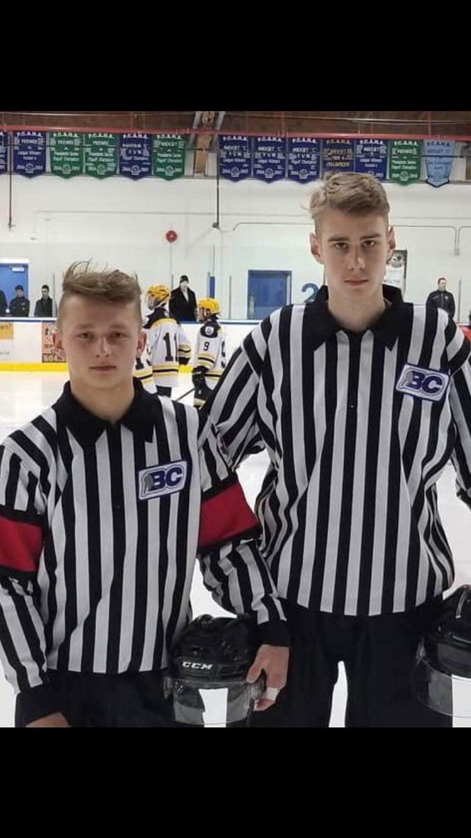 Extremely proud of these two incredible young men!! @Bstewart09 Reffed one of the Semi Final games and @OwenMiddleton12 was selected to Line the Gold Medal game. #TELUSCup @AMHA_Hockey @BCHockey_Refs #hardworkpaysoff