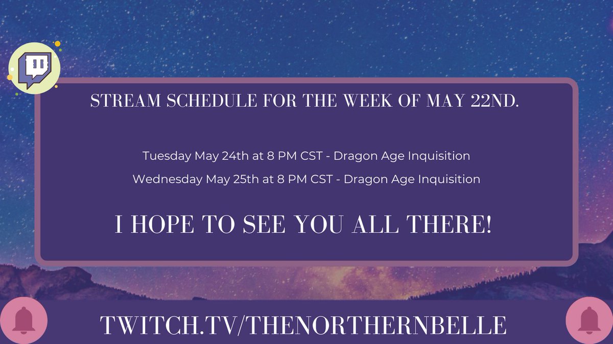 NorthernBelle34's tweet photo. It's Stream Schedule Sunday! 

Starting off #DragonAgeInquisition this week with running around Haven and the Hinterlands. As always, hope to see y'all there!

#TwitchAffiliate #FemaleStreamer #JewishStreamer #DragonAge #DragonAgeSeries https://t.co/zWf37aAWhX