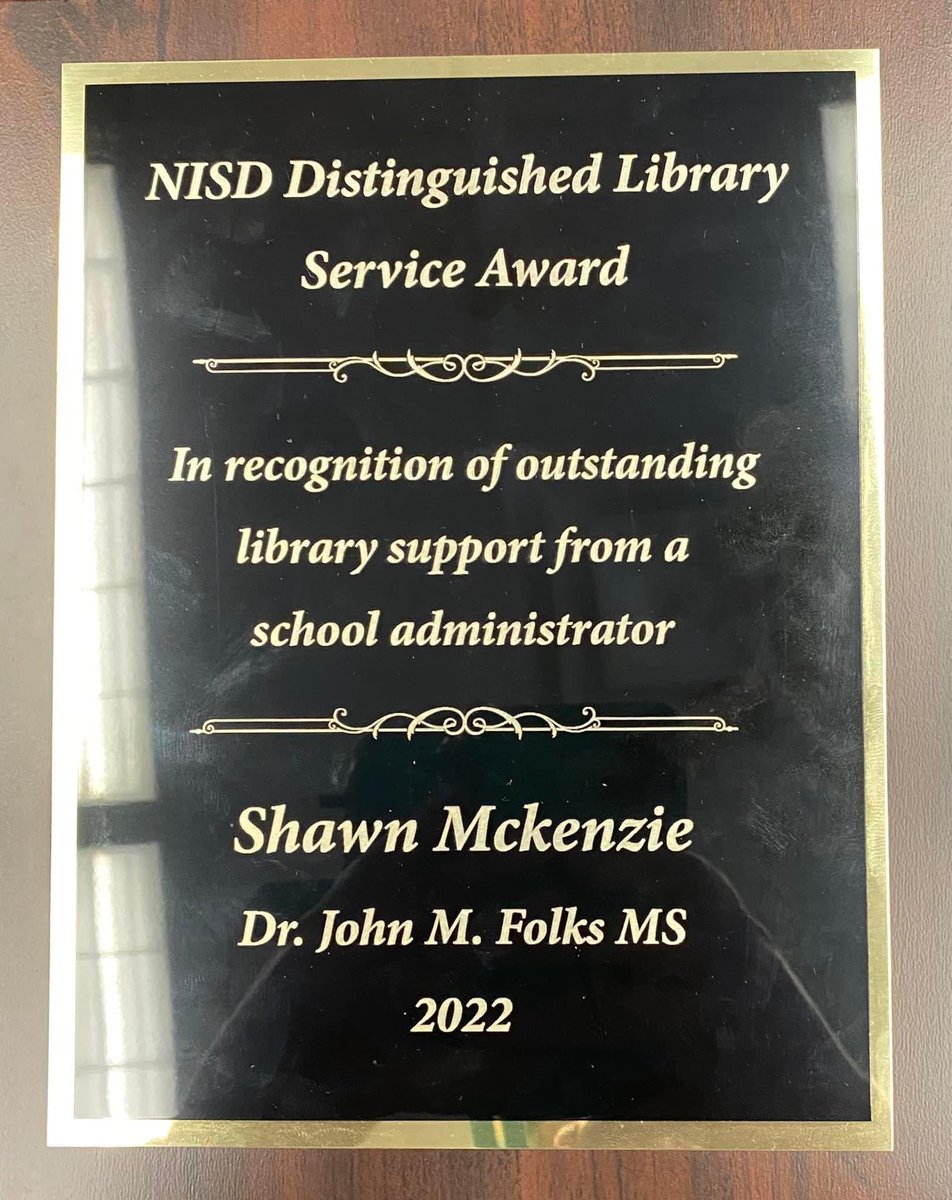 Our library program thrives because I have a great partnership with my principal. He has made so much of what we do possible. Thank you so much <a href="/NISDLib/">NISDLibraryServices</a> for recognizing this great leader who values our program! Congratulations Mr. McKenzie! <a href="/NISDFolks/">Dr. John Folks MS</a> <a href="/Shawn_McKenzie5/">Shawn McKenzie</a>