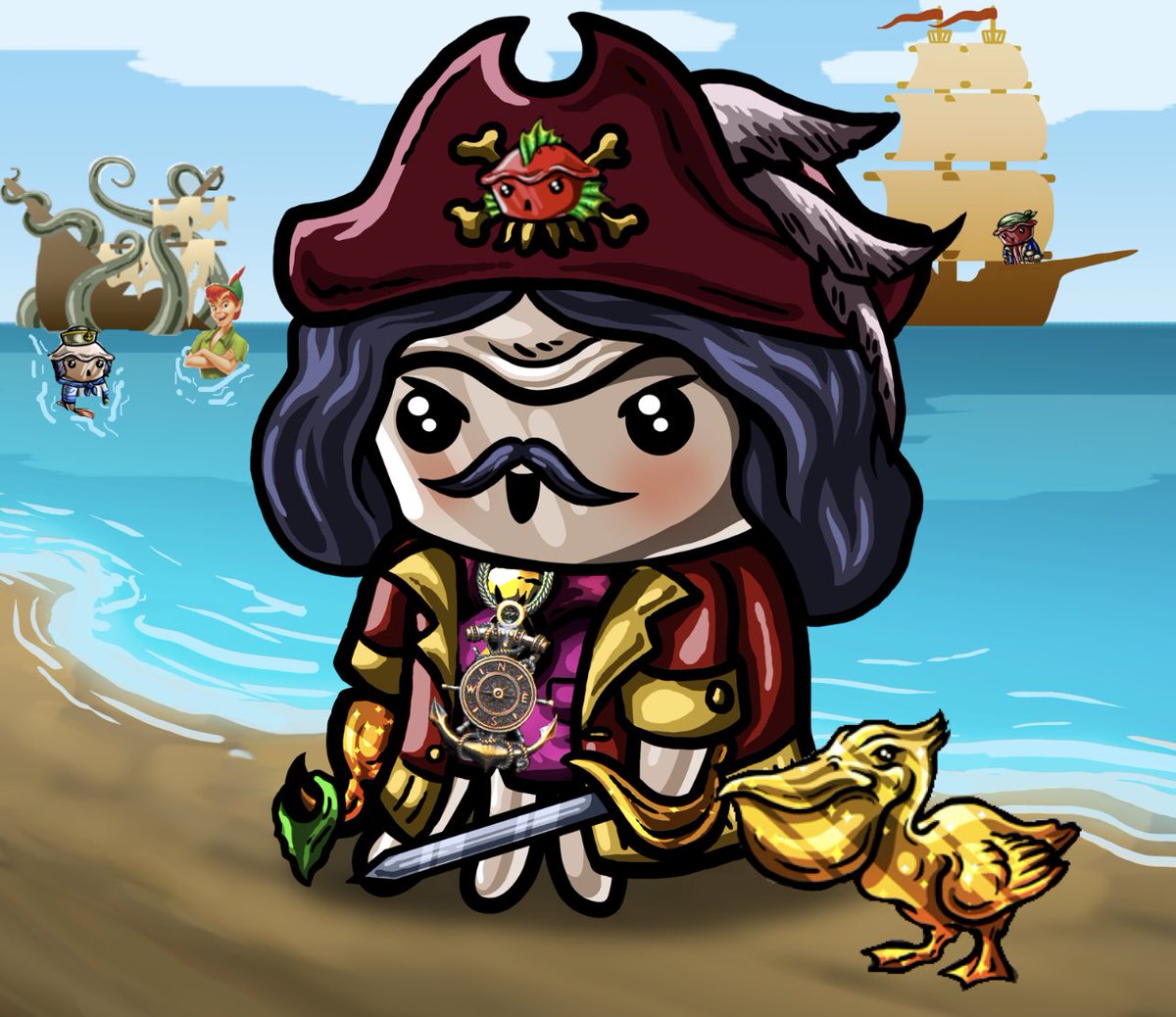 CapietainCook's tweet photo. Looking like old Peter pan and the Cracken over @PielandNFT got a hold of that ship. Poor lil #Pielander got his paddle out trying to get away. All while the #Pierates are getting drunk on the other ship. Aaargh moar rum matey! https://t.co/QCPtrX7fxg