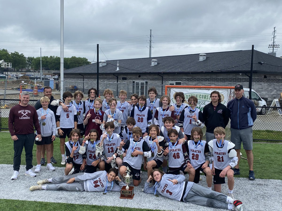 RockyRiverLax's tweet photo. Congrats to the River 7/8th Grade Pirates who went 4-0 today and brought home a little hardware!  Nice work winning the Big Dog HOF tournament. #FEARTHEPIRATE https://t.co/ceLrkxTRex