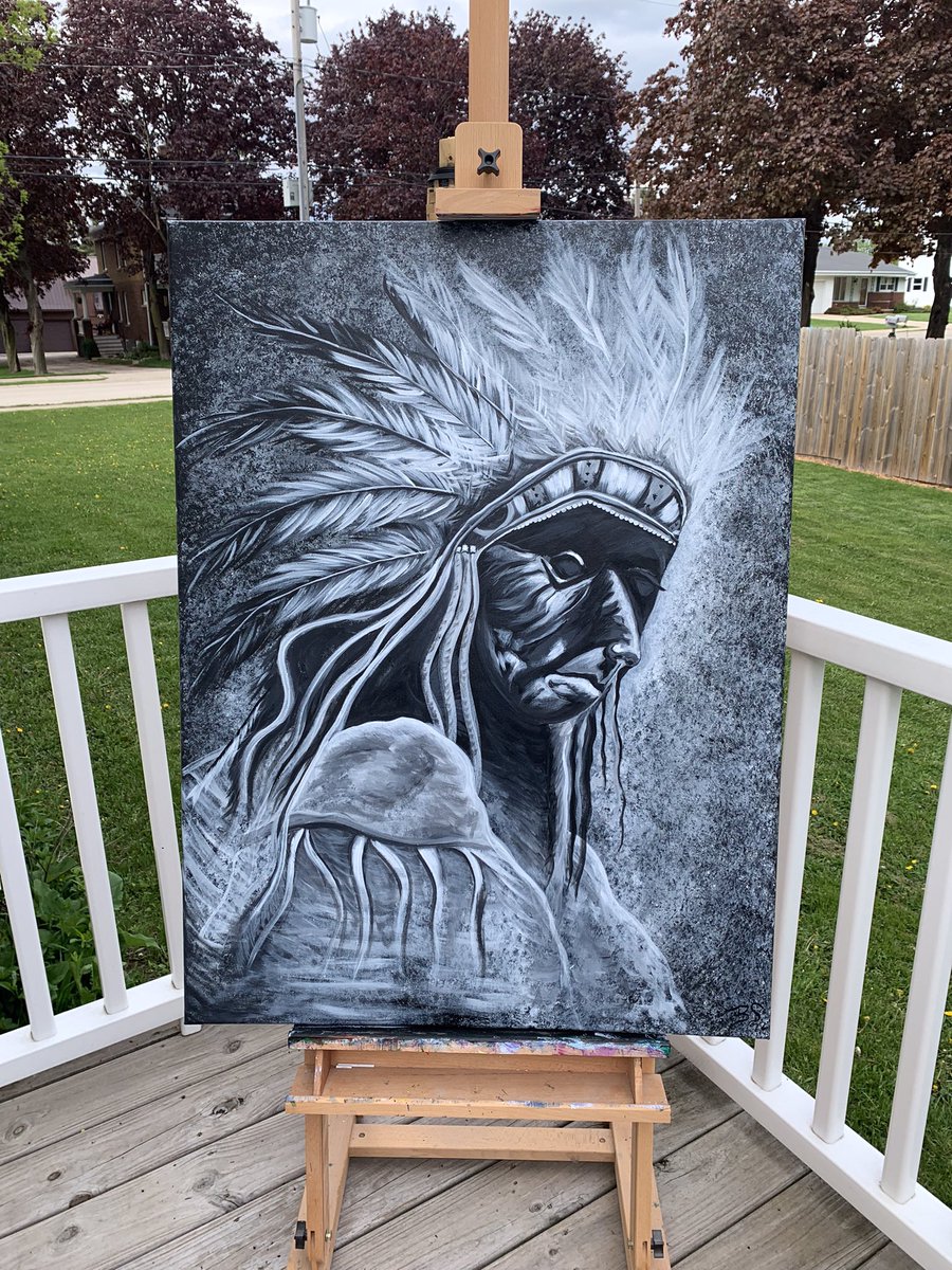 BarbarajSommers's tweet photo. Thought Iβd visit this guy again. Itβs been almost 4 years since I painted him the first time. Native American portrait on a 30x40 gallery wrapped canvas courtesy of a lesson from @Artsherpa #theartsherpa #acrylicpainting #nativeamericanartwork #sippysippy #artworkoftwitter https://t.co/bxHwDD5y9D