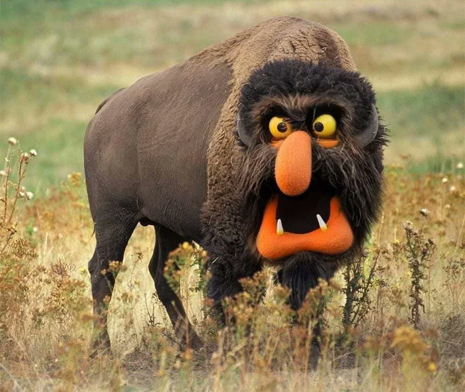 DndSesame's tweet photo. So...for no good reason a photoshop of a Bison and Sweetums, and probably something that will never be done again. https://t.co/JQZhs53Dbl