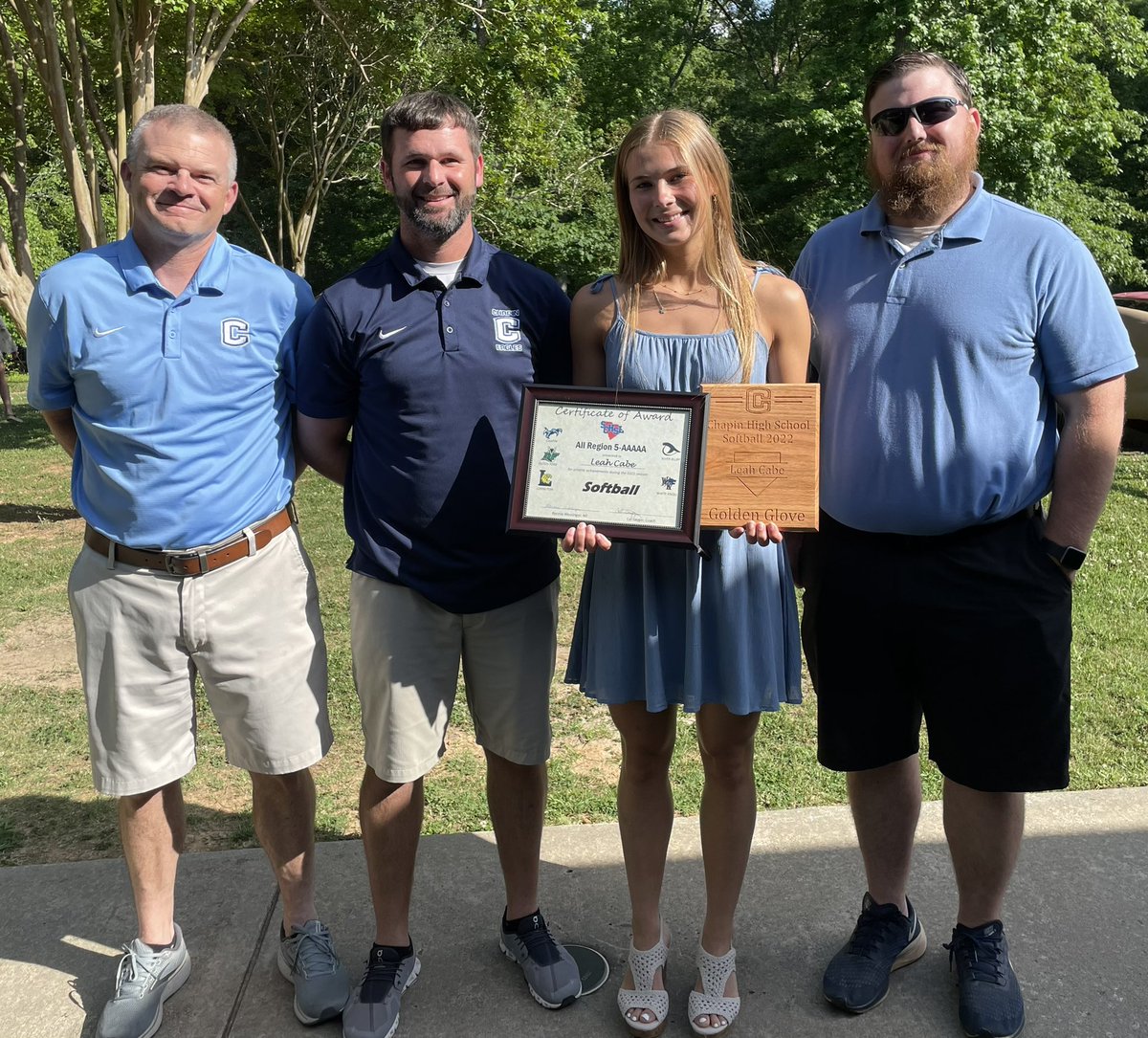 cabe_leah's tweet photo. I want to thank my Chapin HS Coaches for all their support this season as well as presenting me with an All-Region 5A certificate and the CHS Golden  Glove Award. @EliteOwens @LanderSoftball https://t.co/KDXL327MPm