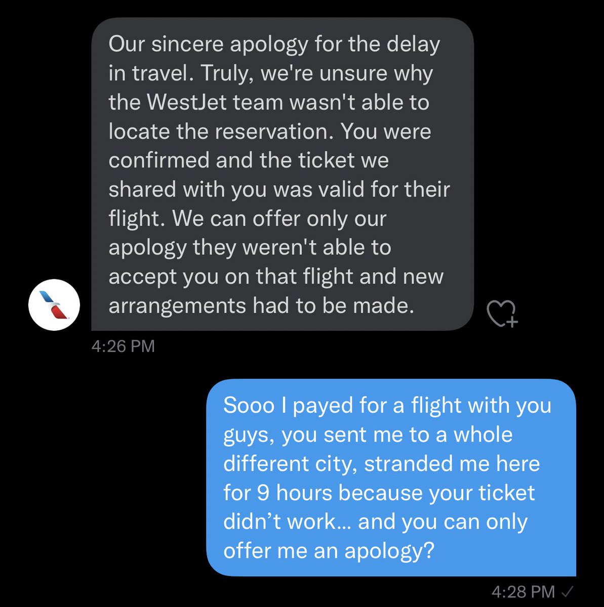 Fin (@finsgraphics) on Twitter photo When you book a flight thru <a href="/AmericanAir/">americanair</a> and aren’t even let on the plane but “can only get an apology” for compensation… I was not able to even get on the flight I payed y’all for, talk about horrible customer service 💀✈️ When you book a flight thru <a href="/AmericanAir/">americanair</a> and aren’t even let on the plane but “can only get an apology” for compensation… I was not able to even get on the flight I payed y’all for, talk about horrible customer service 💀✈️