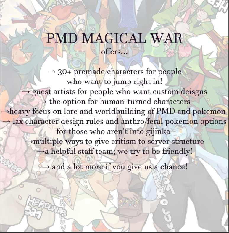 pmdmagicalwar's tweet photo. PMD MAGICAL WAR MODERATION APPLICATIONS ARE OPEN! ✨
→ If that doesn't interest you, we'll of course welcome you as a normal member. Here are some things we offer!
→ Not interested? Show your friends, we'd appreciate it! https://t.co/UpJLxiubDT