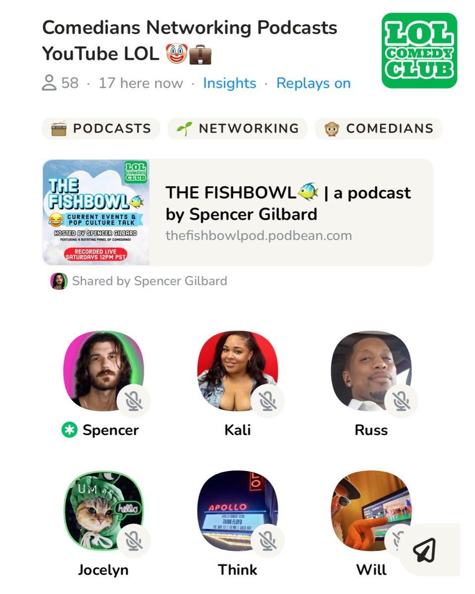 ComedyClubLOL1's tweet photo. Join us on Mondays for comedians networking podcasts YouTube LOL! ππ§ π #LOLComedyClub β³οΈ @Clubhouse https://t.co/VZLGmjhV8M