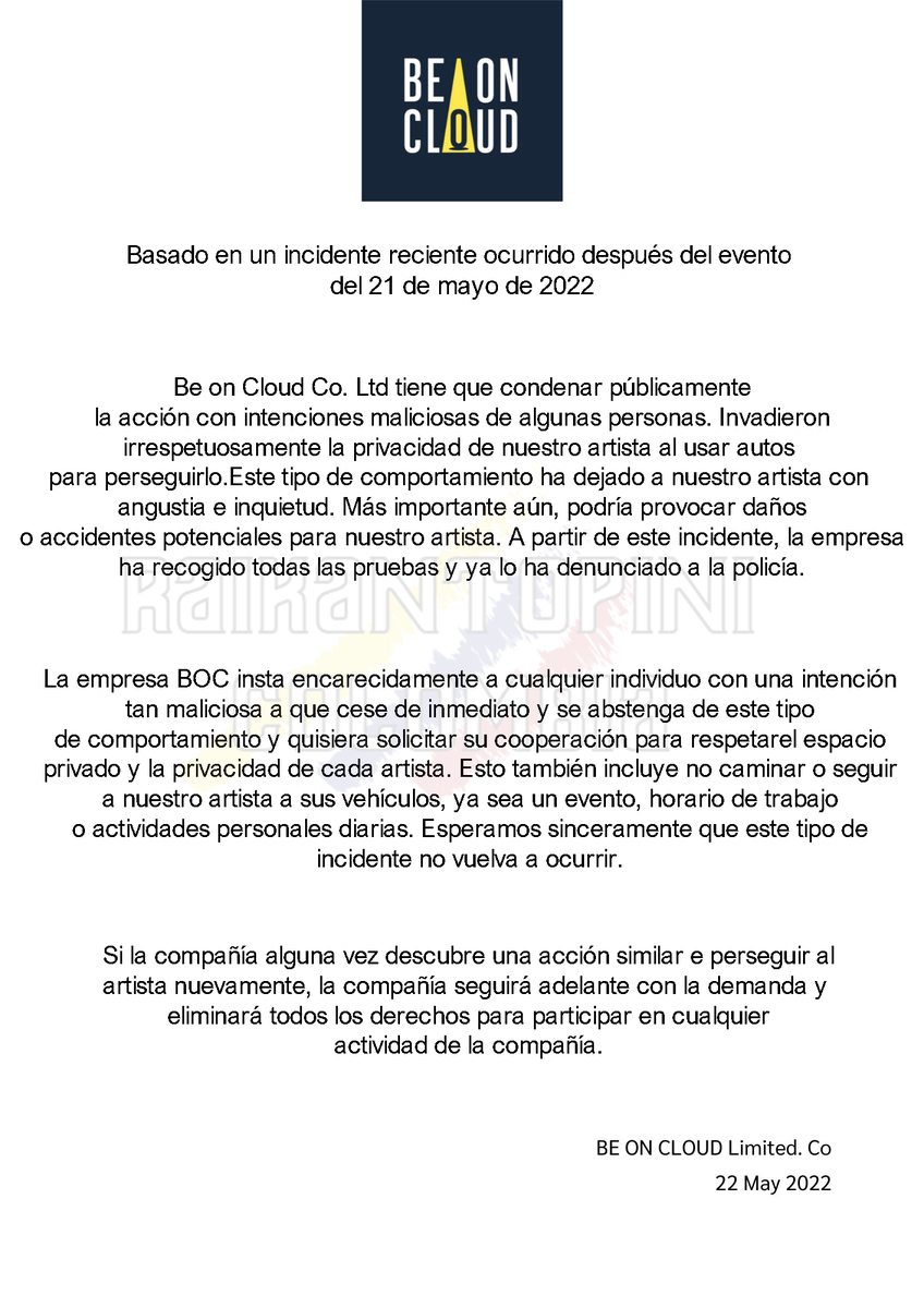 raikantopinico's tweet photo. [📰] Be On Cloud emite un comunicado respecto al incidente que pasó el día de ayer después del evento de la transmisión en cines del capítulo 7 de #KinnPorscheTheSeries 👇

#KinnPorscheEP7 https://t.co/ivvZQFYr9j