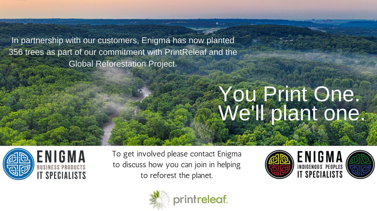 EnigmaBusiness's tweet photo. Interested in helping to reduce CO2 emissions and reforest the planet. Contact Enigma to discuss Managed Print and #PrintReleaf and how we can partner to help deliver change. https://t.co/RJlCja4ivV