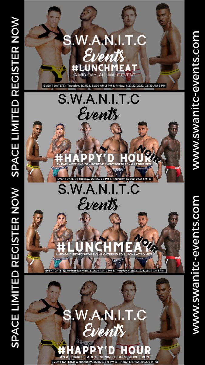 Swanitc_Events's tweet photo. Upcoming DC Black Pride Rendezvous (5/24-5/27) - https://t.co/aCzPpGKoTG
#DCBlackPride #DCBlackPride2022 #DCBP2022 #DMVFreaks #DCFreaks #SexParties #DCSexParties #LGBTPride #GayPride #BlackPride #MenParty https://t.co/A8Lklgv7GH