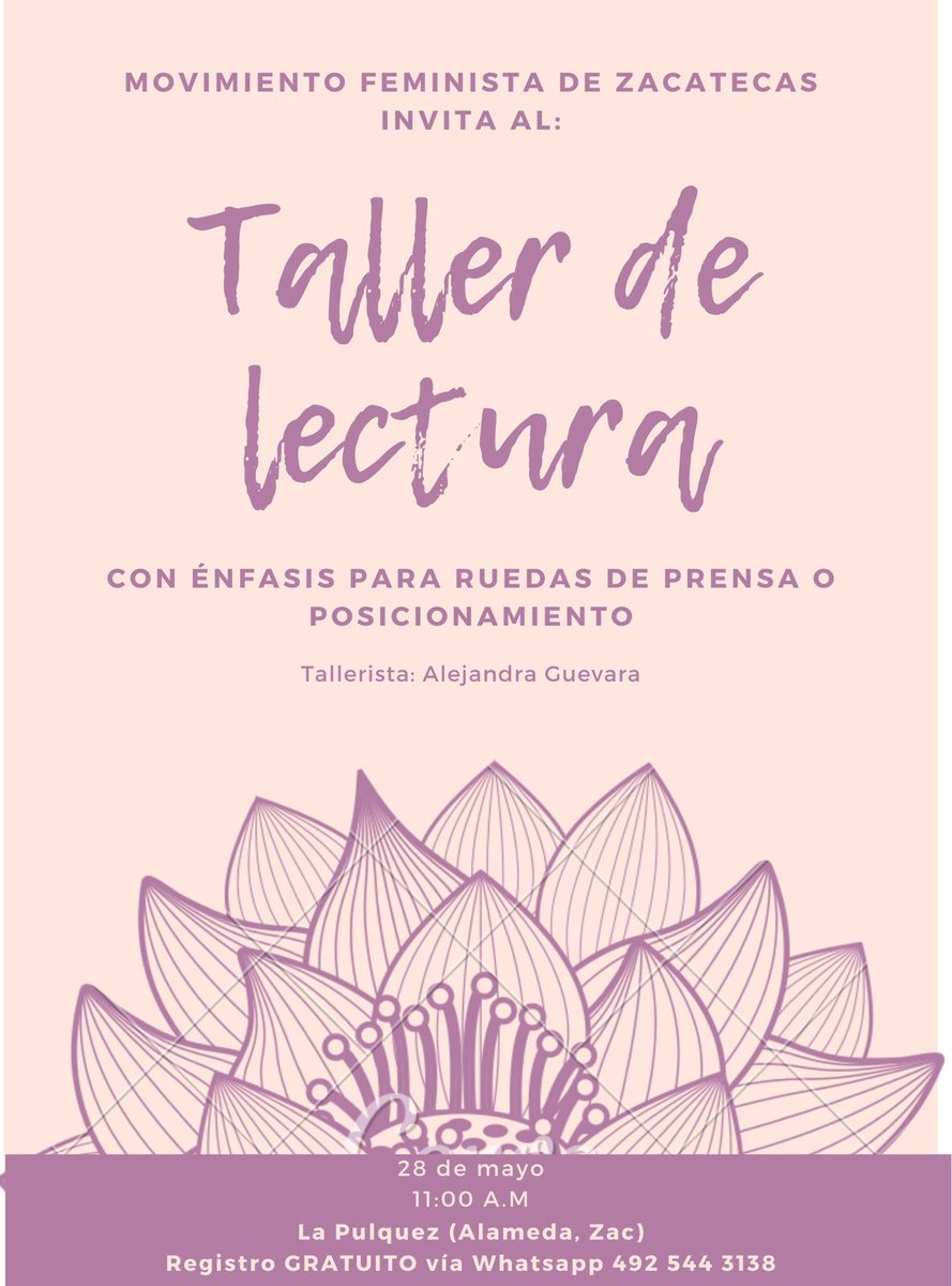 8mZacatecas's tweet photo. El movimiento feminista de Zacatecas te invita al taller de lectura, con énfasis para ruedas de prensa o posicionamiento. ¿Se lo van a perder? Nos vemos el próximo sábado. Más información: 👇

¡Este mundo no nos gusta y lo vamos a cambiar! 🫶💜💚🔥 https://t.co/e8useyPFNr