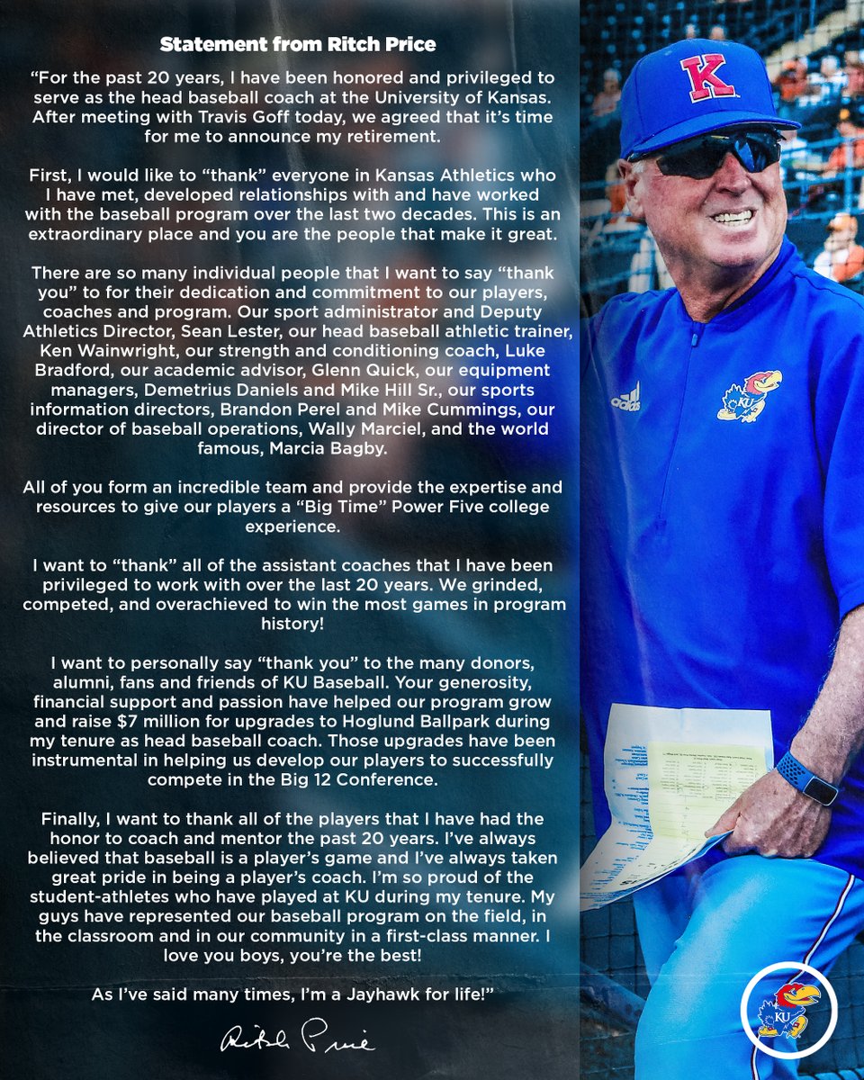 "As I've said many times, I'm a Jayhawk for life!"

A statement from Skip:
