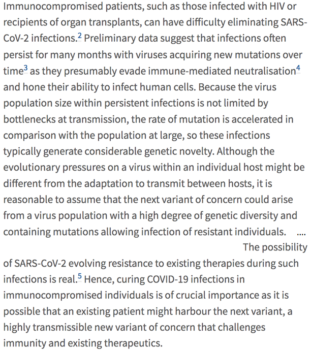 It's hard to exaggerate the importance of chronic infections &amp; the variants they produce, yet the issue has gotten little public attention &amp; has been almost entirely ignored by politicians. Please share this letter as widely as possible. 15/15 thelancet.com/journals/lance…