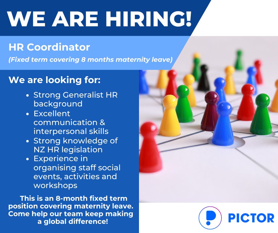 PictorLtd's tweet photo. Seeking an HR superstar! Do you have strong #communication skills and able to build #relationships at all levels within a fast-paced environment?  We'd love for you to be part of our team, covering maternity leave! #science #jobs #innovation #nzmade https://t.co/Pitmw57vmw https://t.co/UzGByILnsk