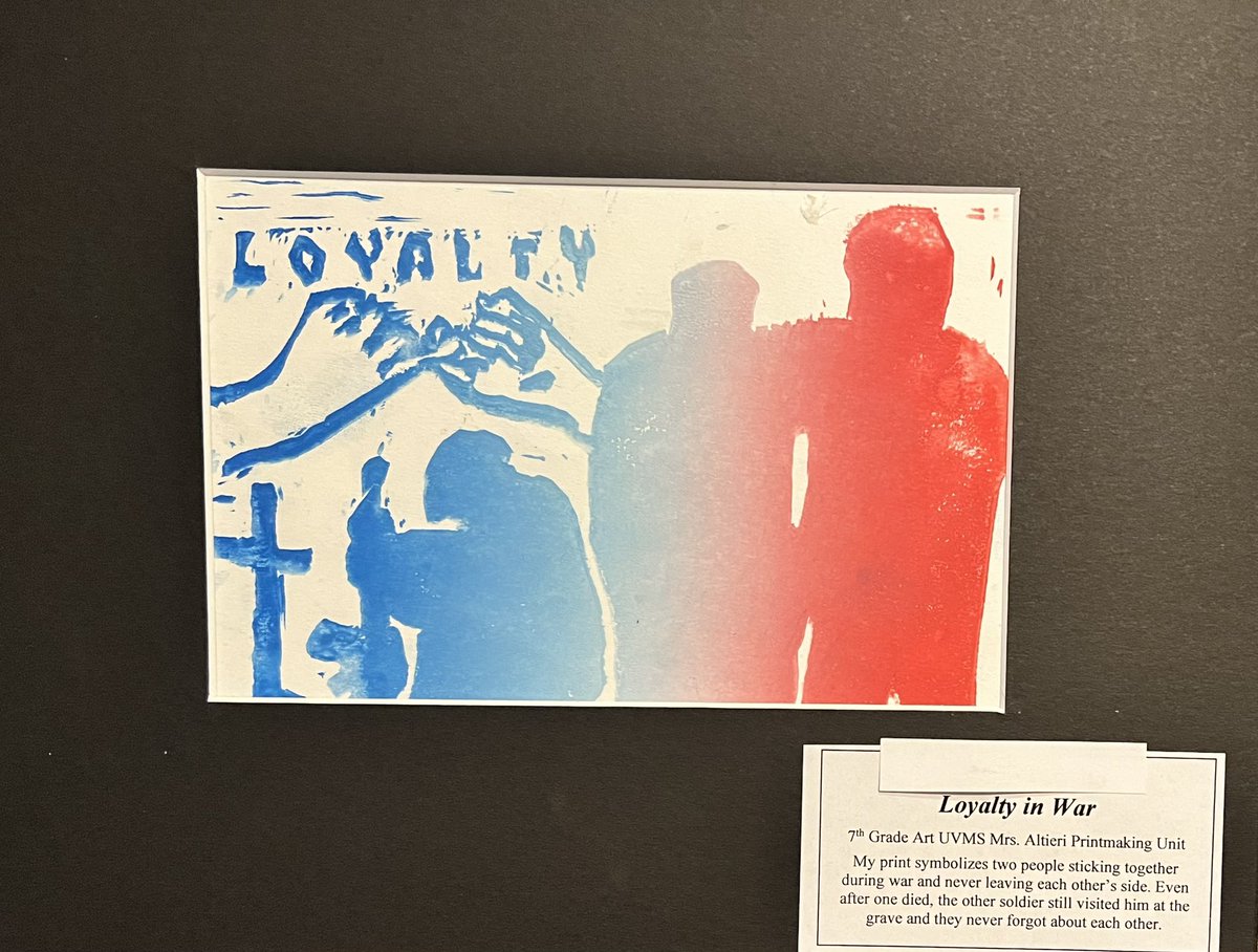 altieriartroom's tweet photo. In honor of Memorial Day, my 7th Gr. Art students created prints inspired by Arlington Alumni Charlie Johnson. So proud of them &amp; their hard work! https://t.co/7UBh1utxuC https://t.co/OnZp6gvvXS