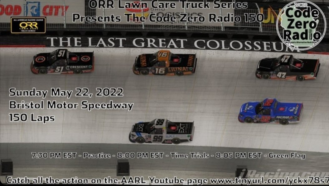 Hot Rods and Rock n Roll just go together. Tonight, WCZR is the proud sponsor of the Code Zero Radio 150 ORR Lawn Care Truck series race at Bristol Motor Speedway! #racing 
Live stream on Facebook or YouTube 
Facebook - https://t.co/skf4eIRpC9
YouTube - https://t.co/1TQLR6lvGl https://t.co/q31bqfgYai