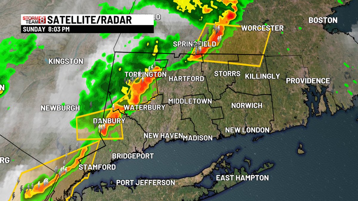 Multiple Severe Thunderstorm Warnings up across the state. Parts of Litchfield and Fairfield counties and NW CT... These storms are capable of 60 mph wind gusts and penny to quarter size hail. @WTNH