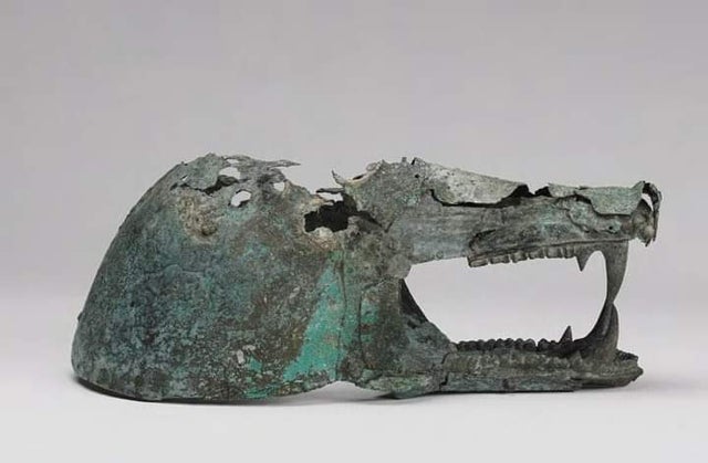 A 2,500-year-old Etruscan wolf's head helmet.
