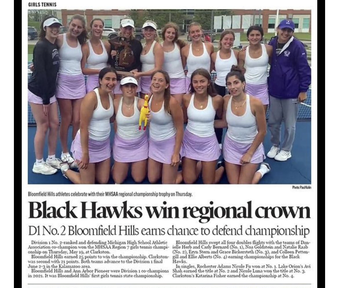 “BLOOMFIELD LOOKS TO DEFEND TITLE” our <a href="/bhhs_tennis/">BHHS Varsity Tennis</a> are back to defend their title <a href="/noa_goldstein/">Noa Goldstein</a> <a href="/natalieraab12/">Natalie Raab</a> <a href="/grace_shaya/">Grace Shaya</a> <a href="/Graceabick/">Grace Bickersteth</a> <a href="/elliealbertss/">Ellie Alberts</a> <a href="/HerbDanielle/">danielle herb</a> <a href="/BHBlackHawks/">BH Black Hawks</a> <a href="/ErynStern/">Eryn Stern</a> <a href="/BHHScage/">BHHS Student Section</a>