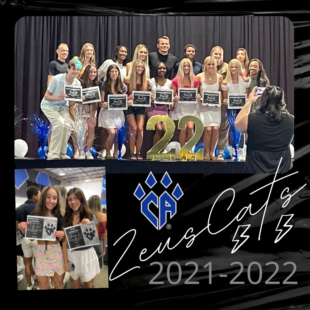 And just like that the 2021-2022 is over… ending the season with one final recognition of accomplishments, including our “most improved” and our “more than cheer” winners.  Congratulations cats on an amazing roller coaster season 🖤💙🏛⚡️⚡️#ZeusCats22SigningOff