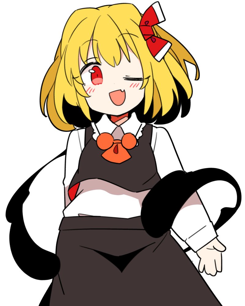 rumia 1girl blonde hair one eye closed red eyes fang shirt solo  illustration images