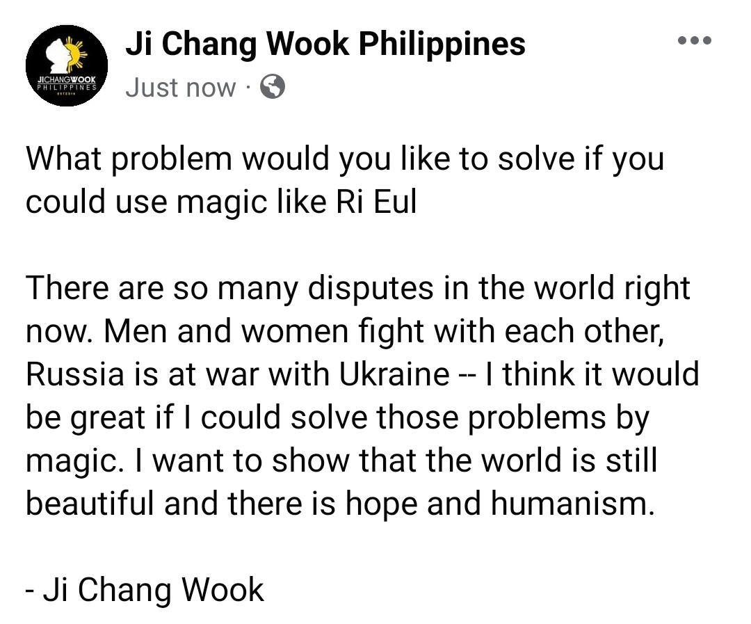 JCWPhilippines's tweet photo. What problem would you like to solve if you could use magic like Ri Eul

There are so many disputes in the world right now. Men and women fight with each other, Russia is at war with Ukraine -- https://t.co/gTLAkQSMnV