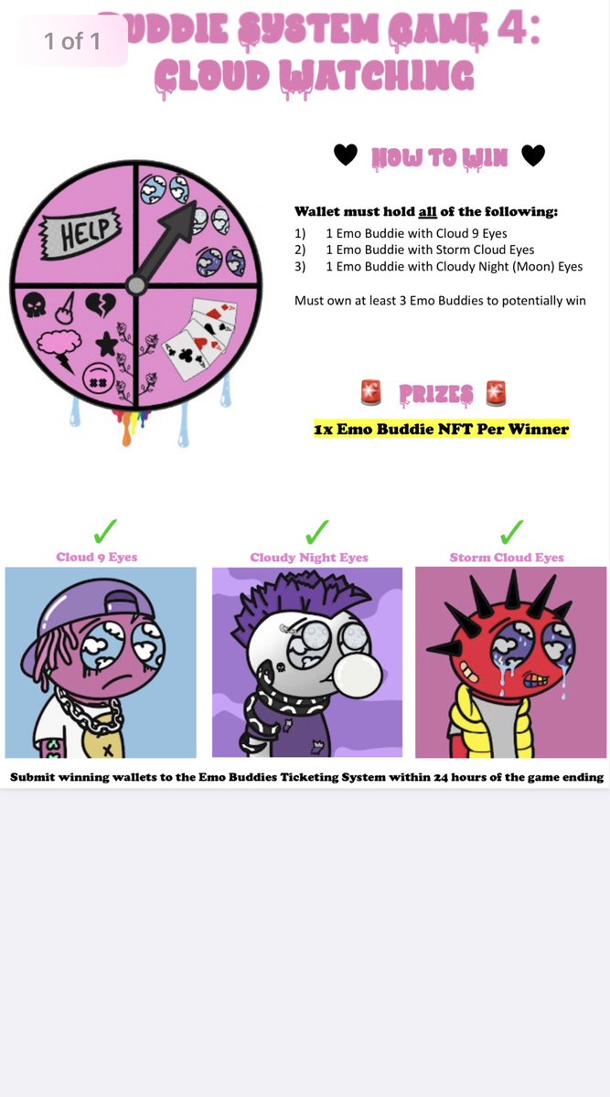 We are running the Buddie System Game #4 

Winner for the game will be picked in 72 hours! See attachment below on how to play and win! 🥳 

We will be giving a way 3x Emo Buddies total 🎁  LFG!!!
