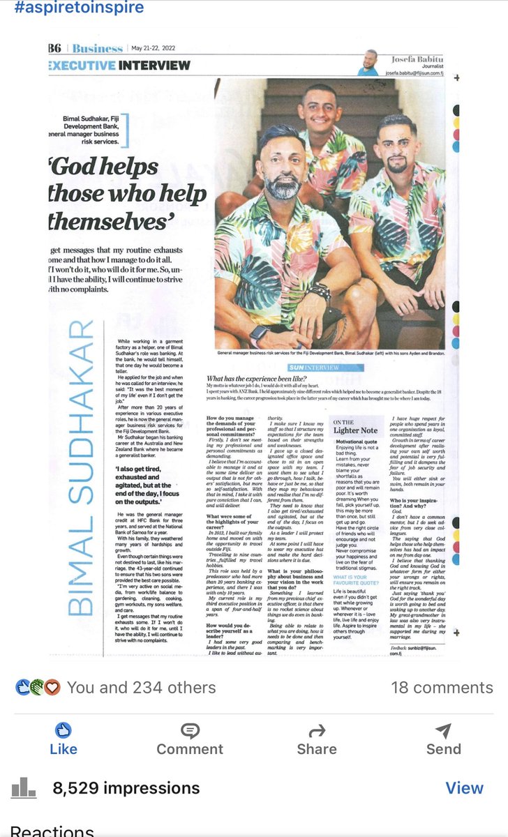 Vinaka <a href="/sun_fiji/">Fiji Sun</a> &amp; <a href="/josefababitu/">Josefa Babitu</a> for this opportunity. Indeed honored and privileged . #aspiretoinspire