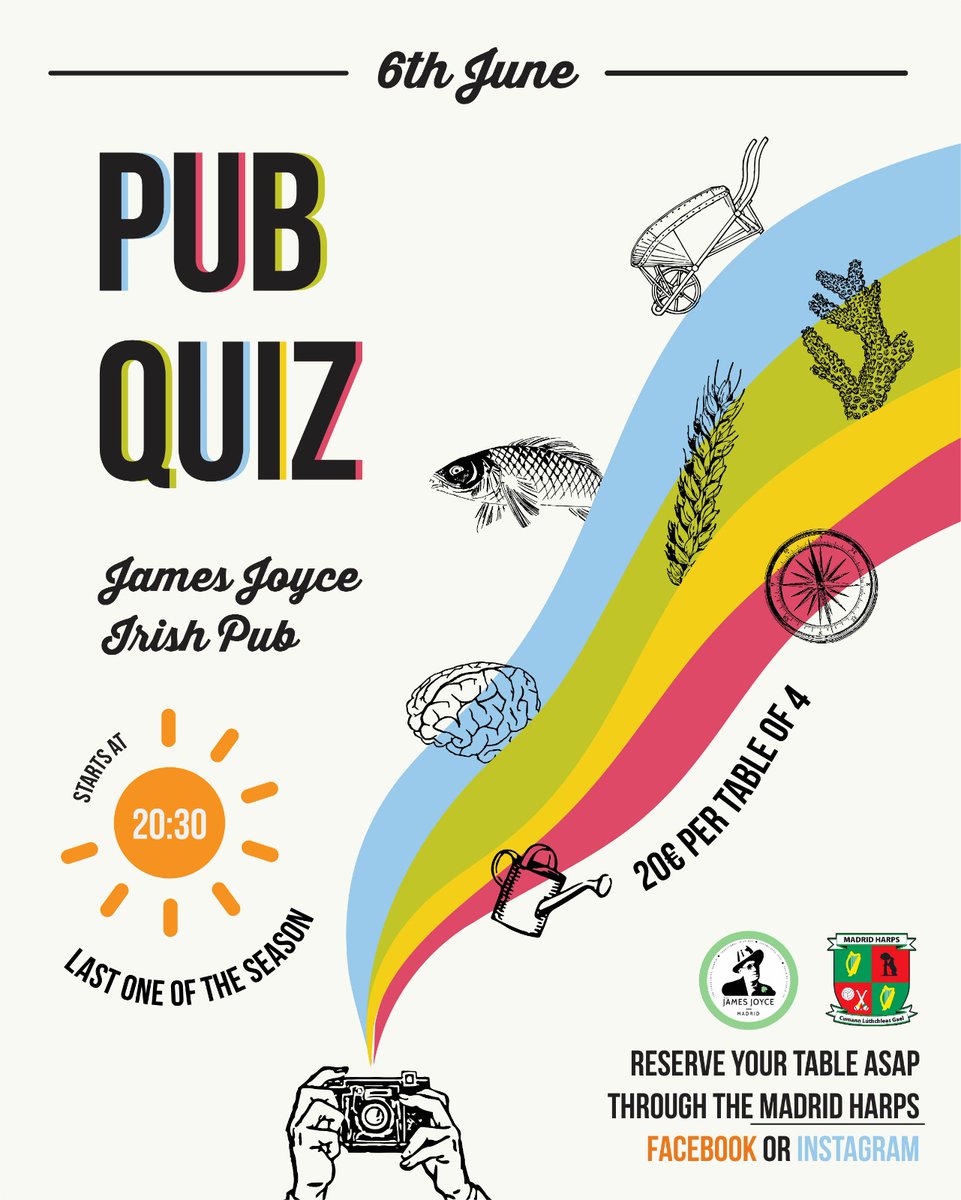 Come to our last quiz of before the summer on the 6th of June in the James Joyce! Cash prize and raffle prizes on the night! Message us through our social media pages to reserve your table 🙌
