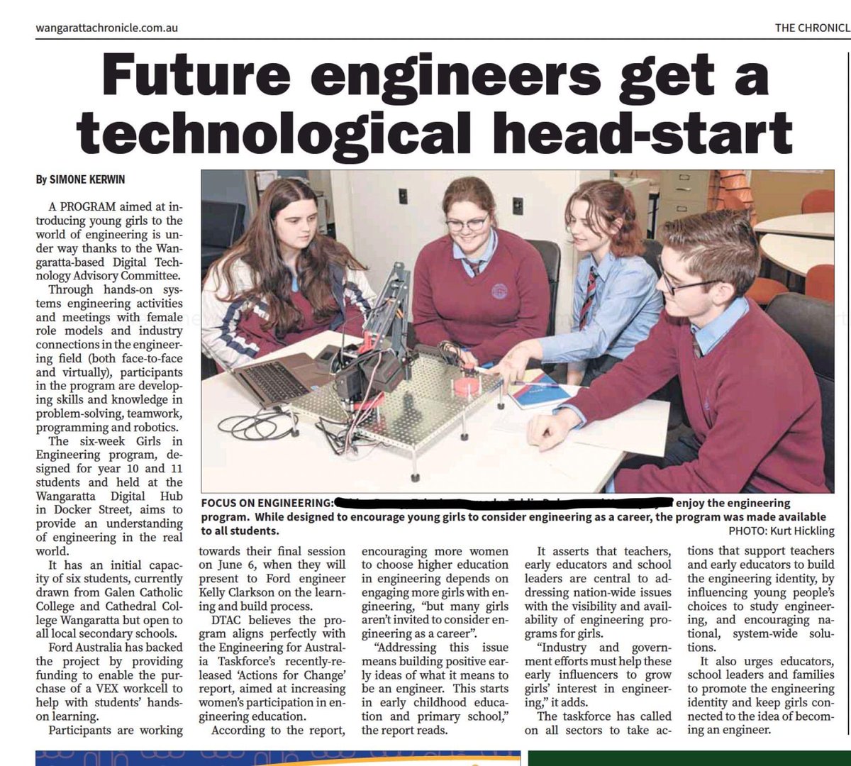 DTAC_Wangaratta's tweet photo. Thanks @wangchronicle for the write up on our “Girls In Engineering Program”. We have had some great guest speakers and are looking forward to reviewing this pilot and improving for the next one!
@EngAustralia @VEXRobotics @REC_Foundation @FordAustralia #VEXworkcell https://t.co/gJfXoSCip1