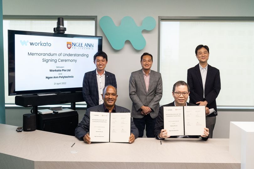 NgeeAnnNP's tweet photo. Ngee Ann Polytechnicโs School of InfoComm Technology and School of Business and Accountancy have signed a Memorandum of Understanding (MOU) with Workato, a global leader in enterprise automation, to empower students with technology and automation skills #ngeeannpoly #bepartofxtra https://t.co/oPAQnQ7OCA