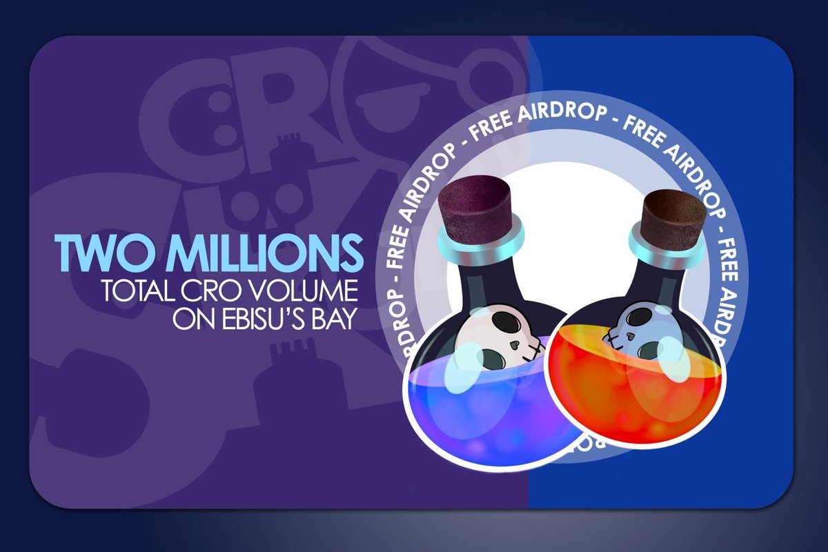 CroskullNFT's tweet photo. The most valuable free #airdrop on the @cronosapp reached 2M #CRO @EbisusBay 🔥

Only 8 Blue &amp; 13 Red Potions left on the Secondary Market! 🧹

Take your chance to Evolve before it will be too late ⏳

#crofam #CronosNFT https://t.co/WoAnAZ0uql