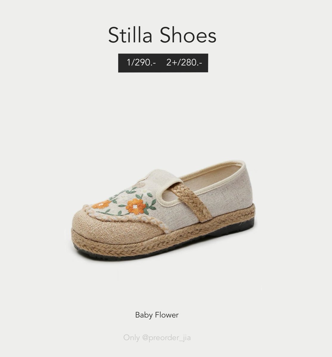 preorder_jia's tweet photo. คัทชู Stilla โคตรน่ารักกก หัวมนๆ พื้นแบบสาน น้ำหนักเบา ใส่สบาย เป็นงานปักแฮนเม้ดทำมือทุกคู่ด้วยนะ ลดเหลือคู่ละไม่ถึง 300 จากปกติ 590 ใจละลาย🥺💞 https://t.co/RBsViCLUIX
