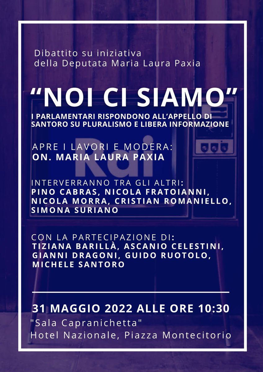Voglio dare concretezza politica all'appello di #Santoro. Vi aspetto domani alle 10:30 all'hotel Nazionale. Diretta streaming nella mia pagina Facebook. #noicisiamo