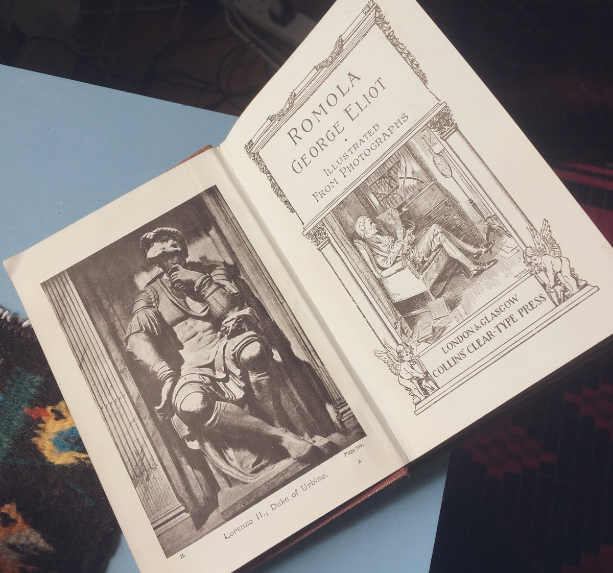 melucene's tweet photo. fair to say that when i impulse-ordered a 90p copy of George Eliot’s Romola this 1908 edition was not what i was expecting #medievalisms https://t.co/wNeTaeqFFn
