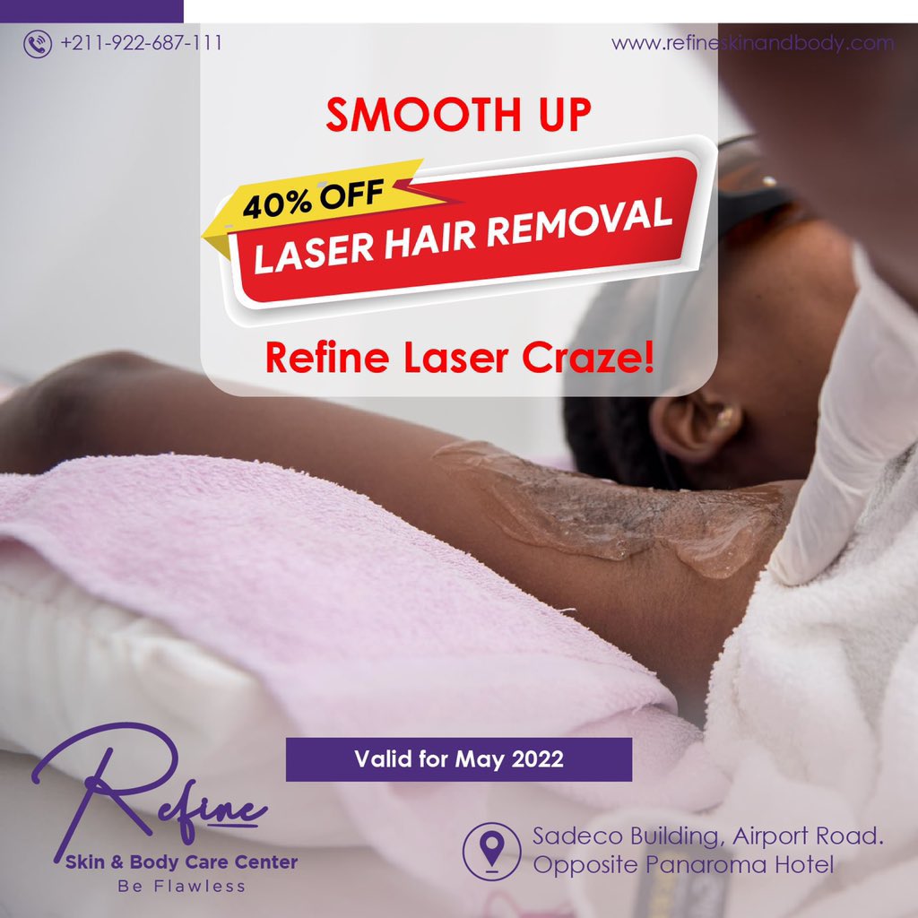 RefineSkin_Juba's tweet photo. Don’t miss on smoothening up as we wind up this month of May 2022 courtesy of our 40% Discount on Laser Hair Removal.
It’s still the Refine Laser Craze!
For bookings: Bookings: +211 922 687 111
#BeFlawless #RefineLaserCraze #LaserHairRemoval #BikiniArea #Chinarea https://t.co/zP0BSoFzkh