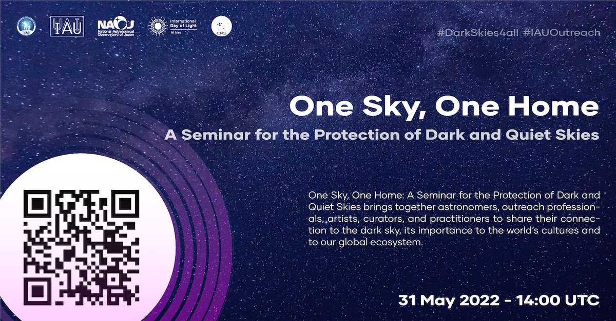 Join us on Tuesday, 31 May for a Seminar on the importance and protection of dark and quiet skies. 

Tune in at 2pm UTC here: ow.ly/yjQG50JjYi3

#DarkSkies4All #IDL2022 #LightDay2022