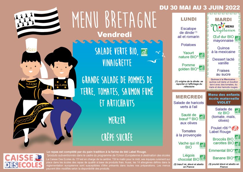 cde15_75015's tweet photo. Les menus du 30 mai au 3 juin 2022. Les allergènes sont téléchargeables sur https://t.co/oPDZxtihpI #paris15 #restaurationscolaire #cantine15 #jaimemacantine https://t.co/SoDGwSEHRB